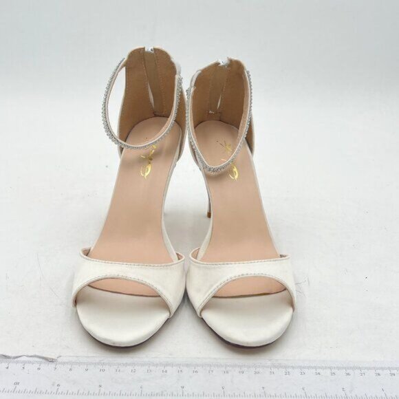 XYD White Open Toe Rhinestones Ankle Strap Sandals High Heel Bridal Evening Shoe - Picture 3 of 8